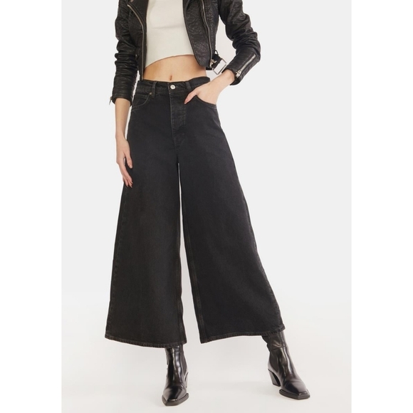 FREE PEOPLE Landry Wide Leg Flare Jeans Black 30 - Picture 4 of 12